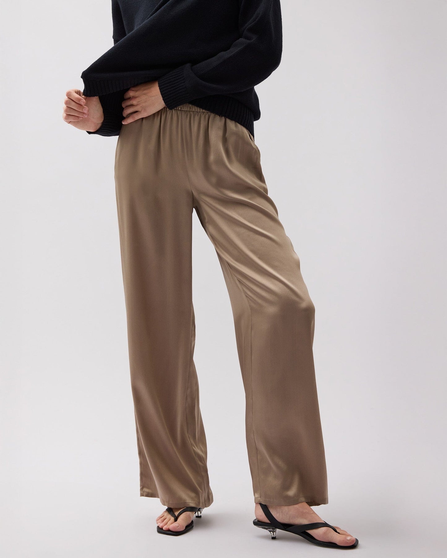 Womens Silk Satin Pant - Silk Satin - Warm Grey