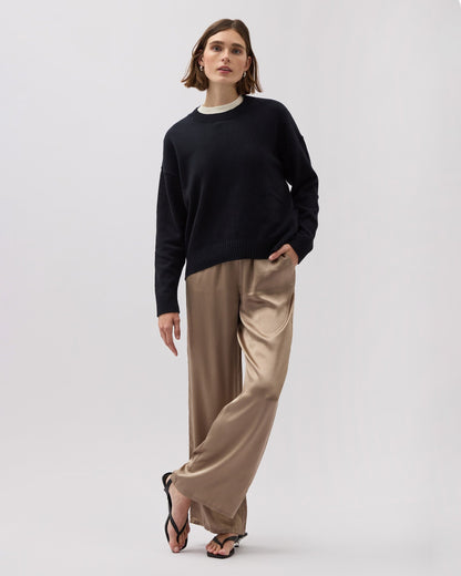 Womens Silk Satin Pant - Silk Satin - Warm Grey