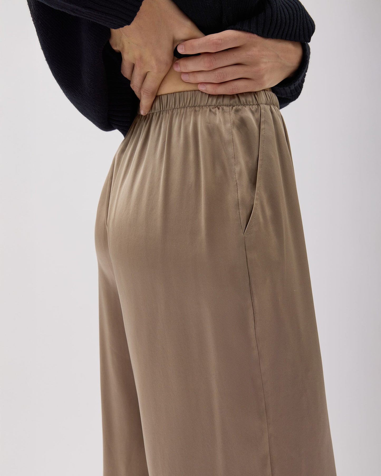 Womens Silk Satin Pant - Silk Satin - Warm Grey