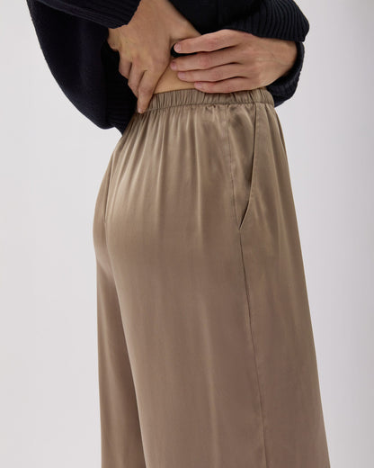 Womens Silk Satin Pant - Silk Satin - Warm Grey