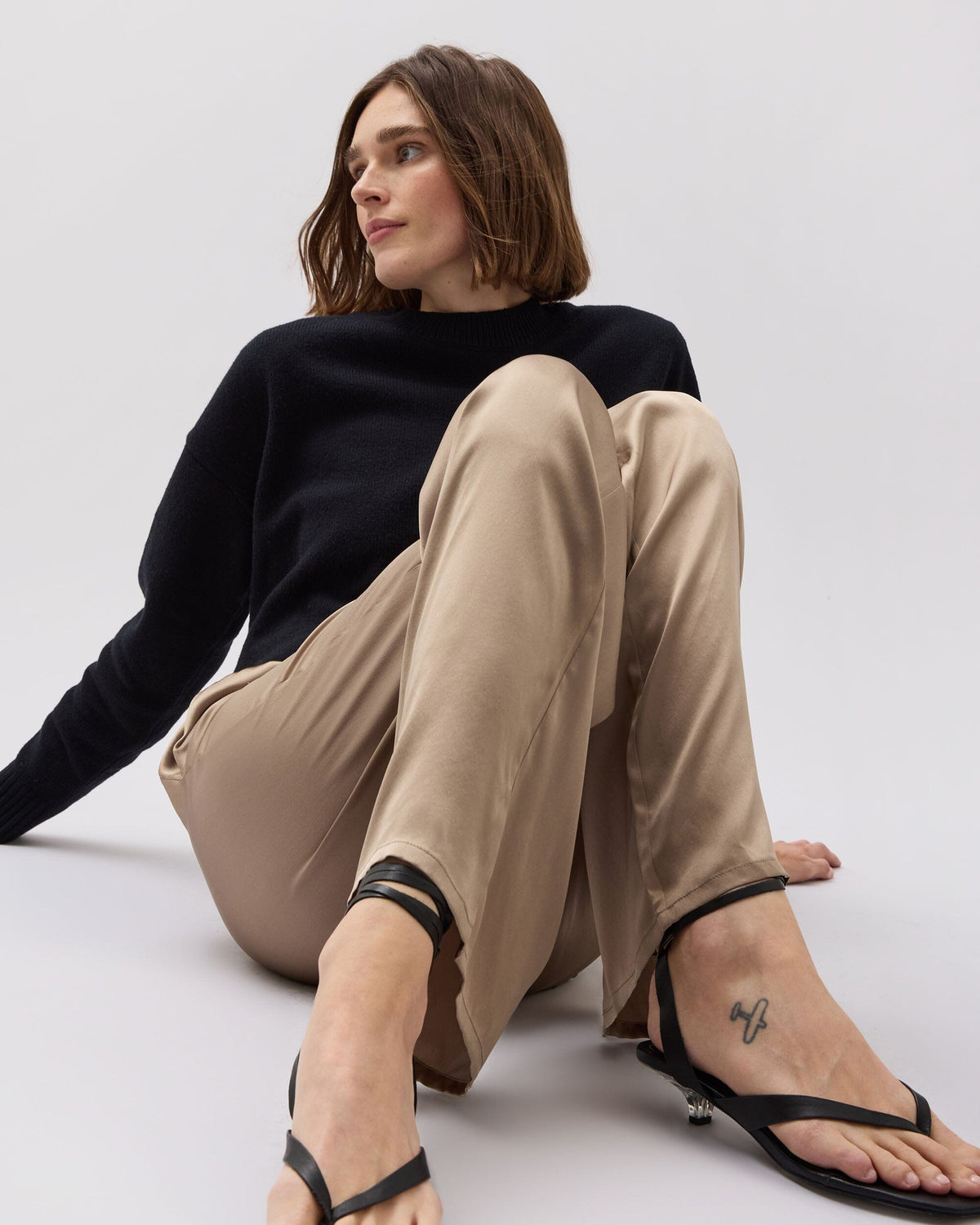 Womens Silk Satin Pant - Silk Satin - Warm Grey