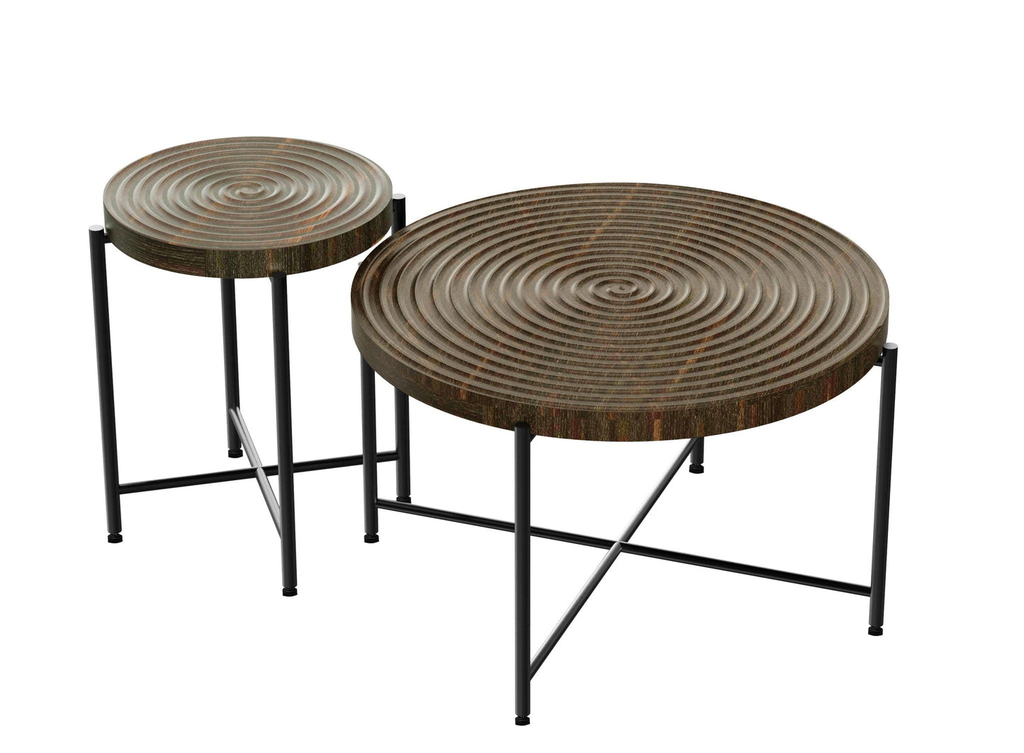 Coffee and End Table Set Waterproof Cover, Distressed Cylindrical Design, Legs Classic Rustic Charm (Set of 2)