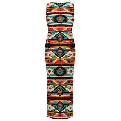 Baha Ranch Santa Fe Sleeveless Bodycon Side Slit Western Maxi Long Dress