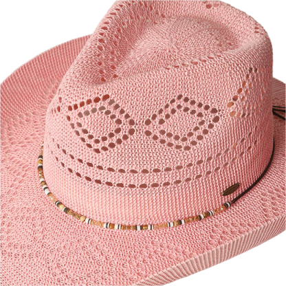 SSR Women's Eco-Friendly Woven Cowboy Panama Adjustable Sun Hat - Pink