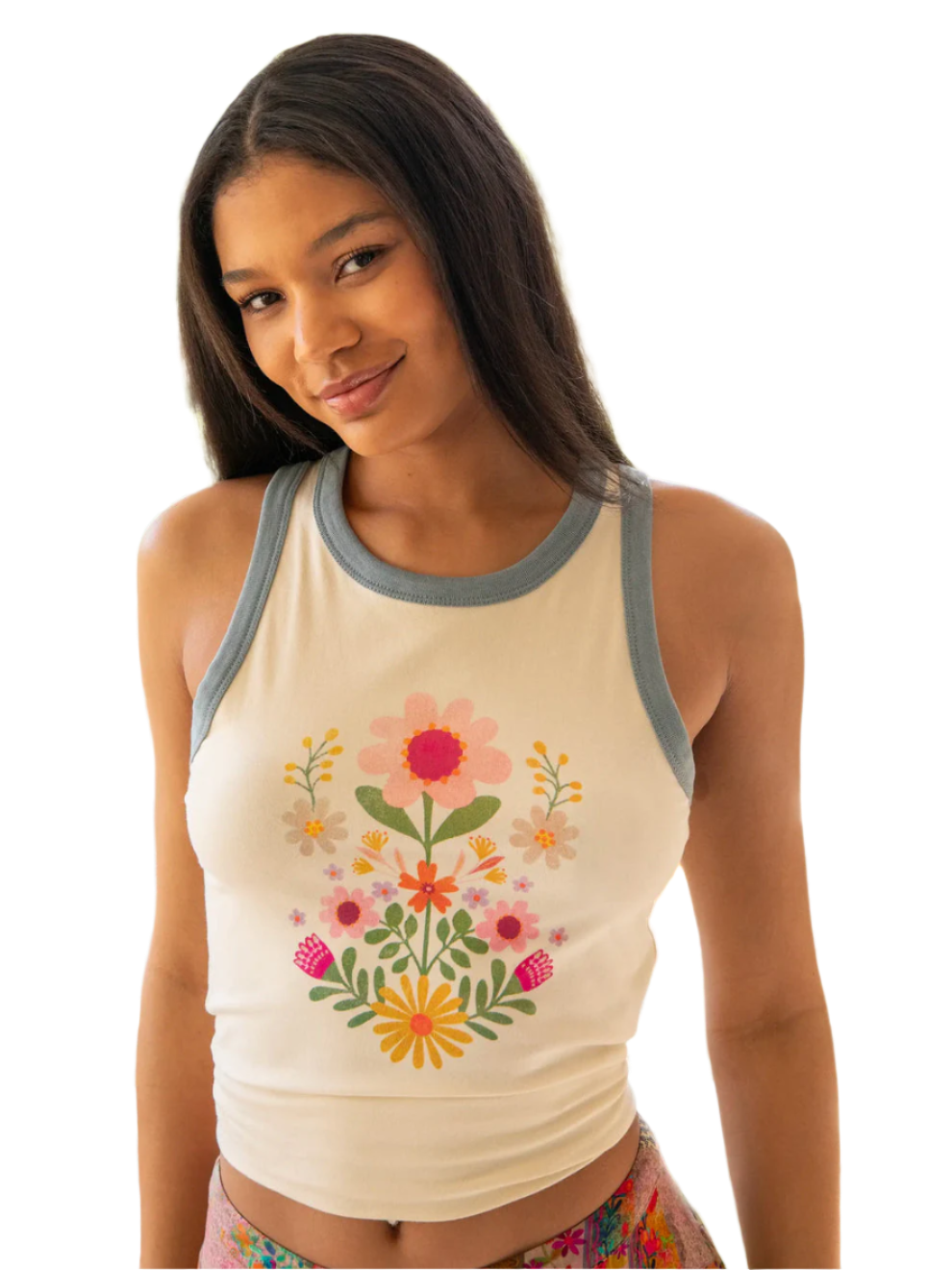 Natural Life Ringer Tank Top - Ivory Folk Flower - FINAL SALE
