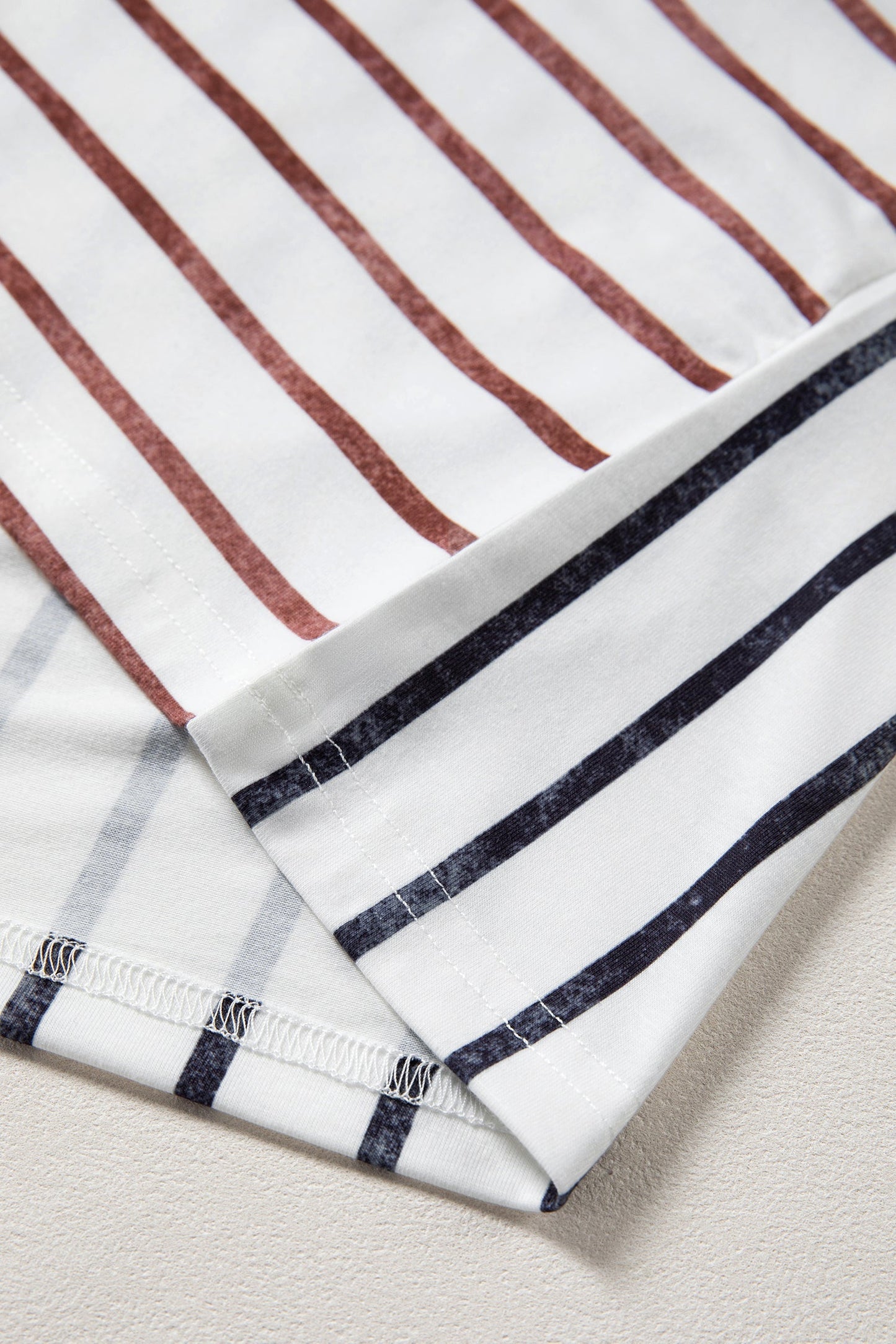 Danna Stripe Colorblock 3/4 Sleeve Loose T Shirt