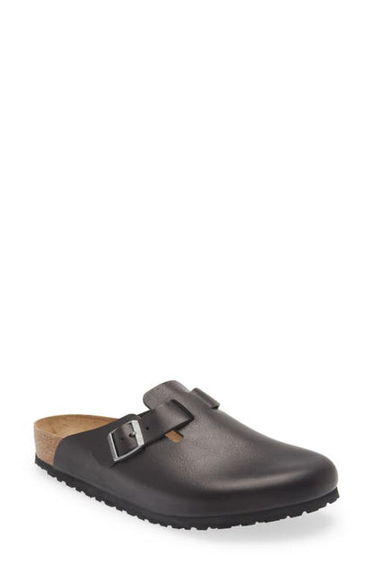 Birkenstock Unisex Boston Grip Leather Vintage Wood Black