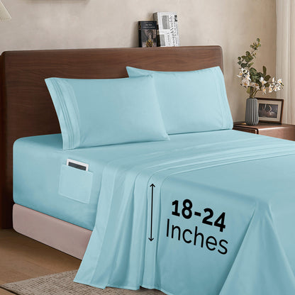 Elegant Comfort Extra deep 18-24 Inch Pocket 3 Line Embroidery, 4-Piece Sheet Set, Bright Shades