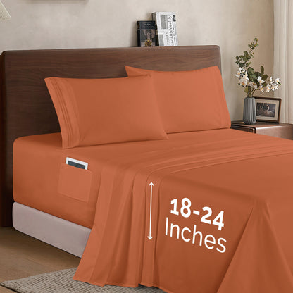 Elegant Comfort Extra deep 18-24 Inch Pocket 3 Line Embroidery, 4-Piece Sheet Set, Moody Shades