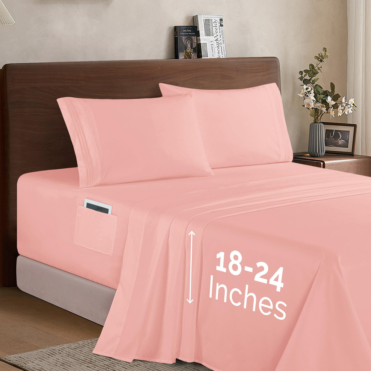 Elegant Comfort Extra deep 18-24 Inch Pocket 3 Line Embroidery, 4-Piece Sheet Set, Bright Shades