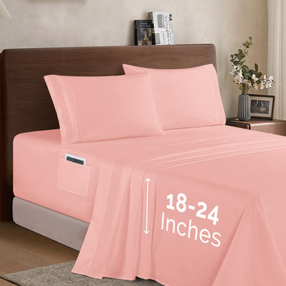 Elegant Comfort Extra deep 18-24 Inch Pocket 3 Line Embroidery, 4-Piece Sheet Set, Bright Shades