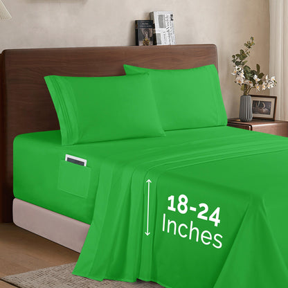 Elegant Comfort Extra deep 18-24 Inch Pocket 3 Line Embroidery, 4-Piece Sheet Set, Bright Shades