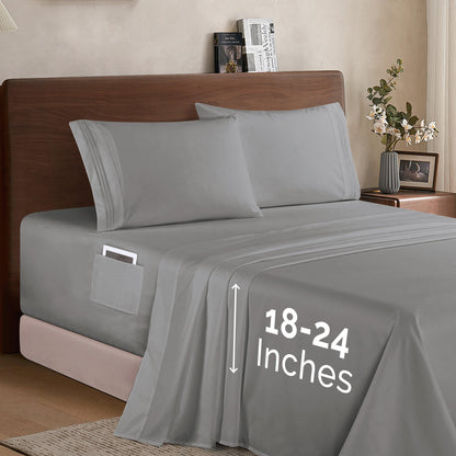 Elegant Comfort Extra deep 18-24 Inch Pocket 3 Line Embroidery, 4-Piece Sheet Set, Moody Shades