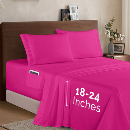 Elegant Comfort Extra deep 18-24 Inch Pocket 3 Line Embroidery, 4-Piece Sheet Set, Bright Shades