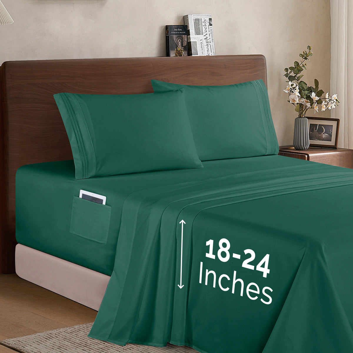 Elegant Comfort Extra deep 18-24 Inch Pocket 3 Line Embroidery, 4-Piece Sheet Set, Moody Shades