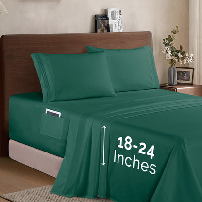 Elegant Comfort Extra deep 18-24 Inch Pocket 3 Line Embroidery, 4-Piece Sheet Set, Moody Shades