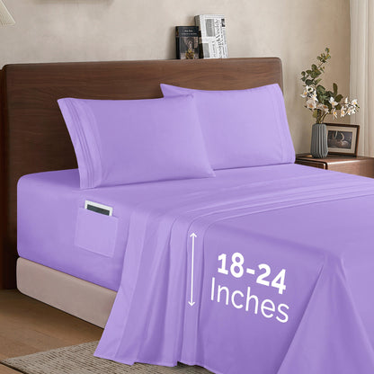 Elegant Comfort Extra deep 18-24 Inch Pocket 3 Line Embroidery, 4-Piece Sheet Set, Bright Shades
