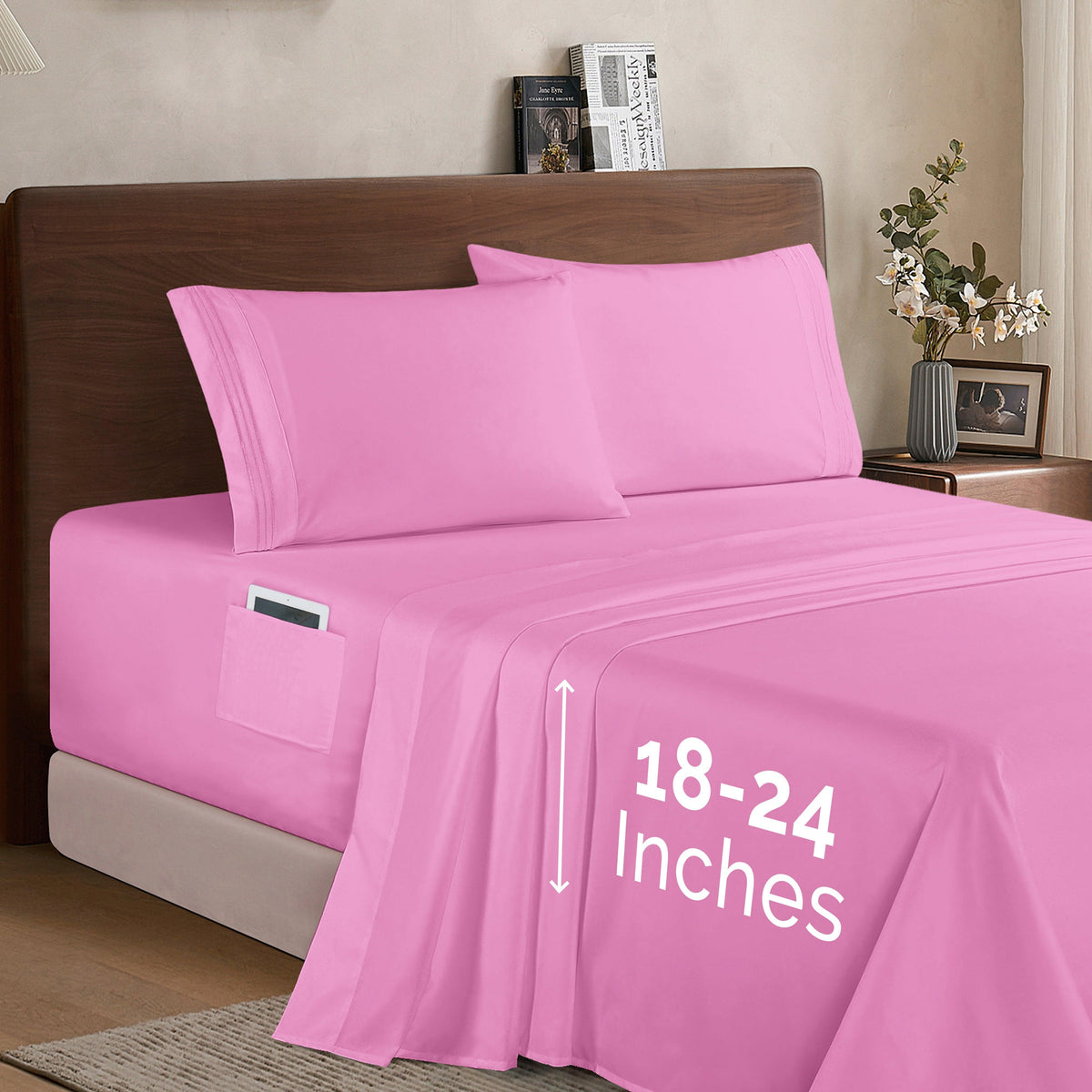 Elegant Comfort Extra deep 18-24 Inch Pocket 3 Line Embroidery, 4-Piece Sheet Set, Bright Shades