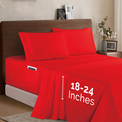 Elegant Comfort Extra deep 18-24 Inch Pocket 3 Line Embroidery, 4-Piece Sheet Set, Bright Shades
