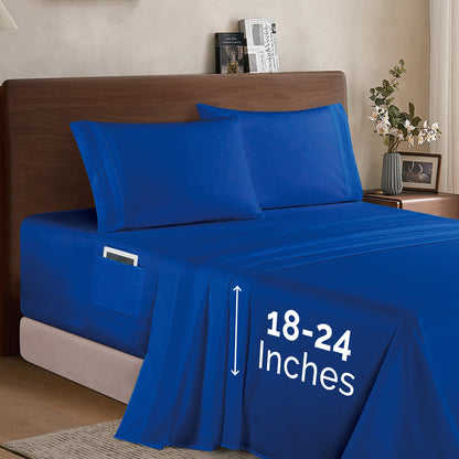Elegant Comfort Extra deep 18-24 Inch Pocket 3 Line Embroidery, 4-Piece Sheet Set, Moody Shades
