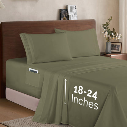 Elegant Comfort Extra deep 18-24 Inch Pocket 3 Line Embroidery, 4-Piece Sheet Set, Moody Shades