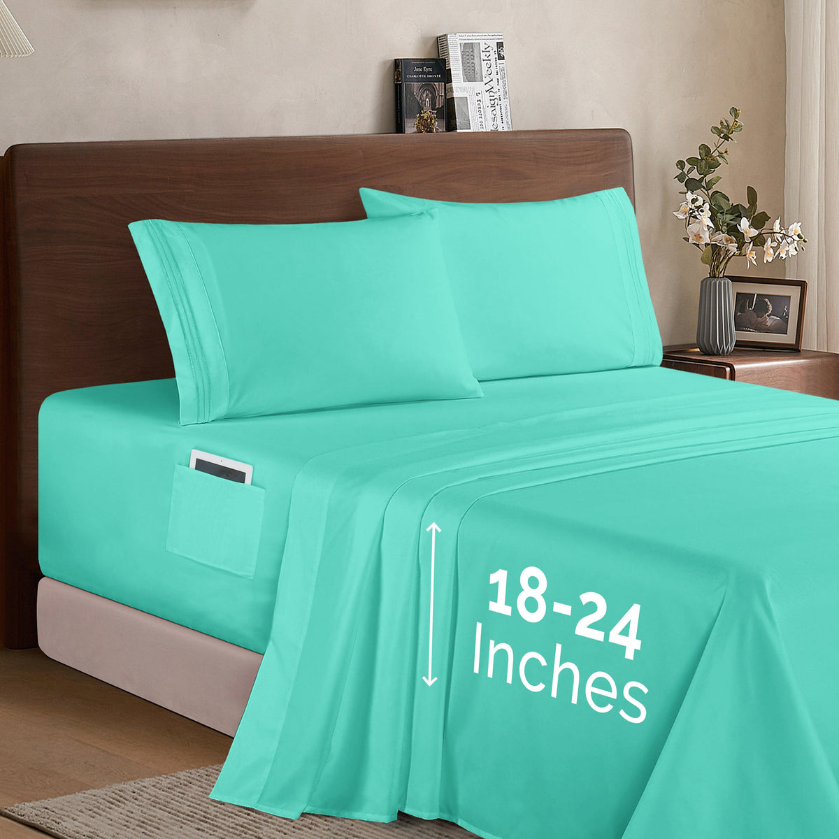 Elegant Comfort Extra deep 18-24 Inch Pocket 3 Line Embroidery, 4-Piece Sheet Set, Bright Shades