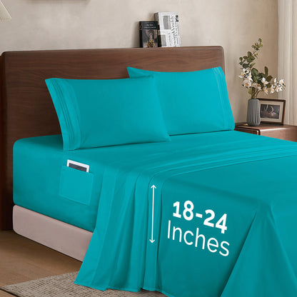 Elegant Comfort Extra deep 18-24 Inch Pocket 3 Line Embroidery, 4-Piece Sheet Set, Moody Shades