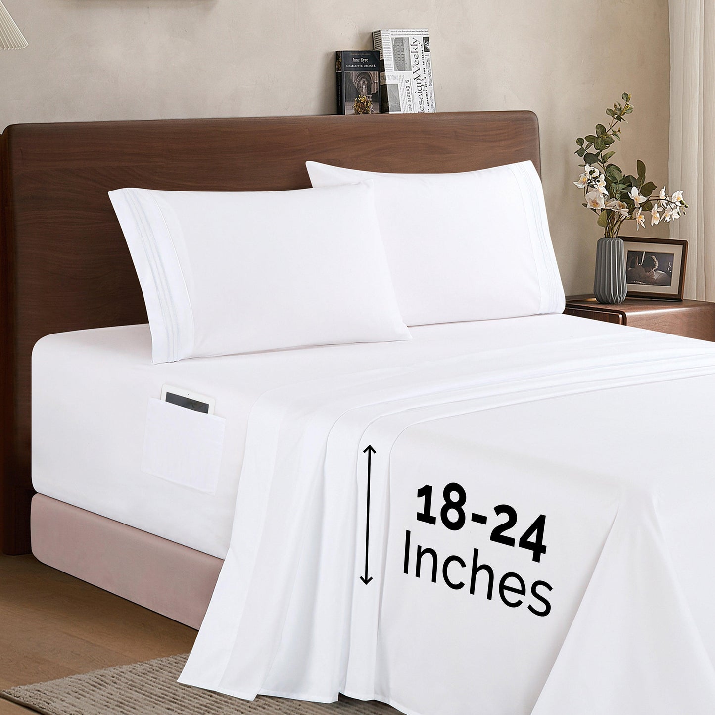 Elegant Comfort Extra deep 18-24 Inch Pocket 3 Line Embroidery, 4-Piece Sheet Set, Bright Shades