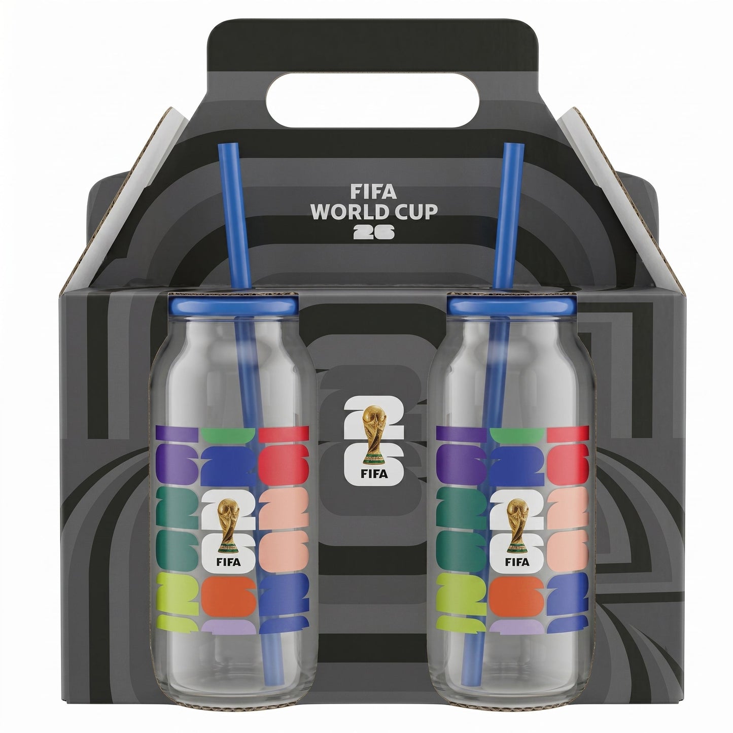 FIFA World Cup Trophy Set of 2 Glass Sippers with Lid and Straw
