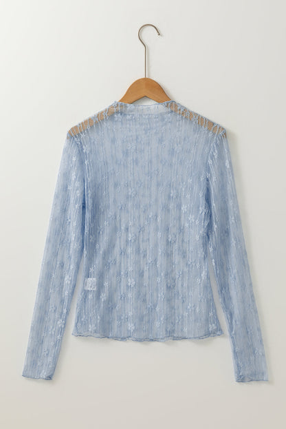 Claire Floral Lace Long Sleeve Slim Fit Top - Blue