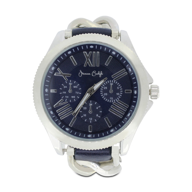 Jessica Carlyle Navy Strap Silver Ladies Watch & Bracelet With Initial Charms Set 1995
