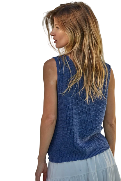 By Together Cotton V-Neck Sleeveless Knit Sweater Vest - Navy