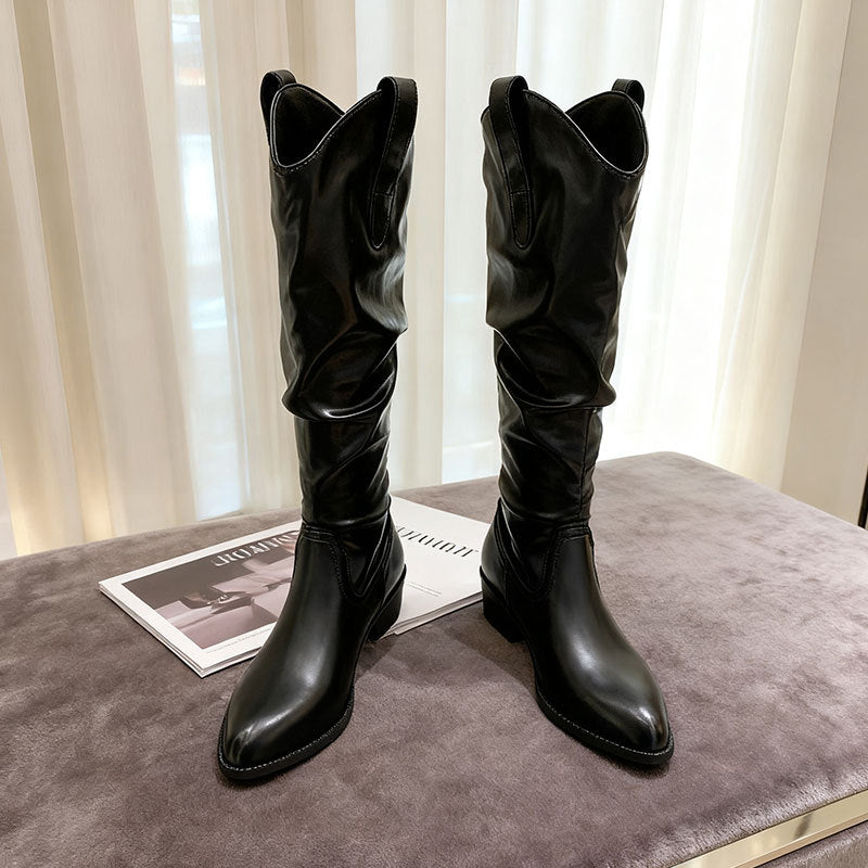 Chunky Heel Suede High-Top Riding Boots Women