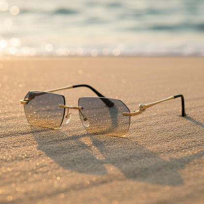 Gold Frame Cheetah Rimless Sunglasses – INS Hip-Hop Style