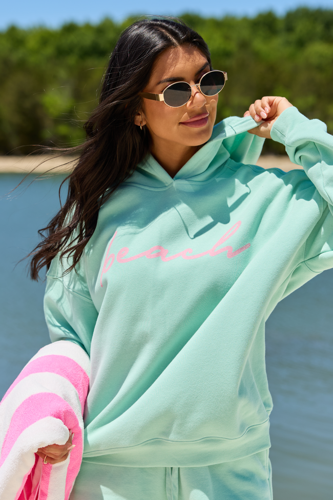Beach Script Mint Graphic Hoodie