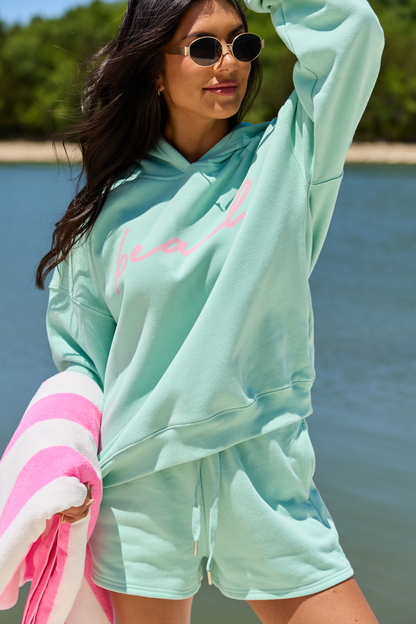 Beach Script Mint Graphic Hoodie