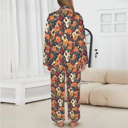 Baha Ranch Colores De Mexico Roses & Guitars Satin Pajamas
