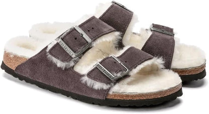 Birkenstock Arizona Shearling Suede Leather Stormy Grey Sandals