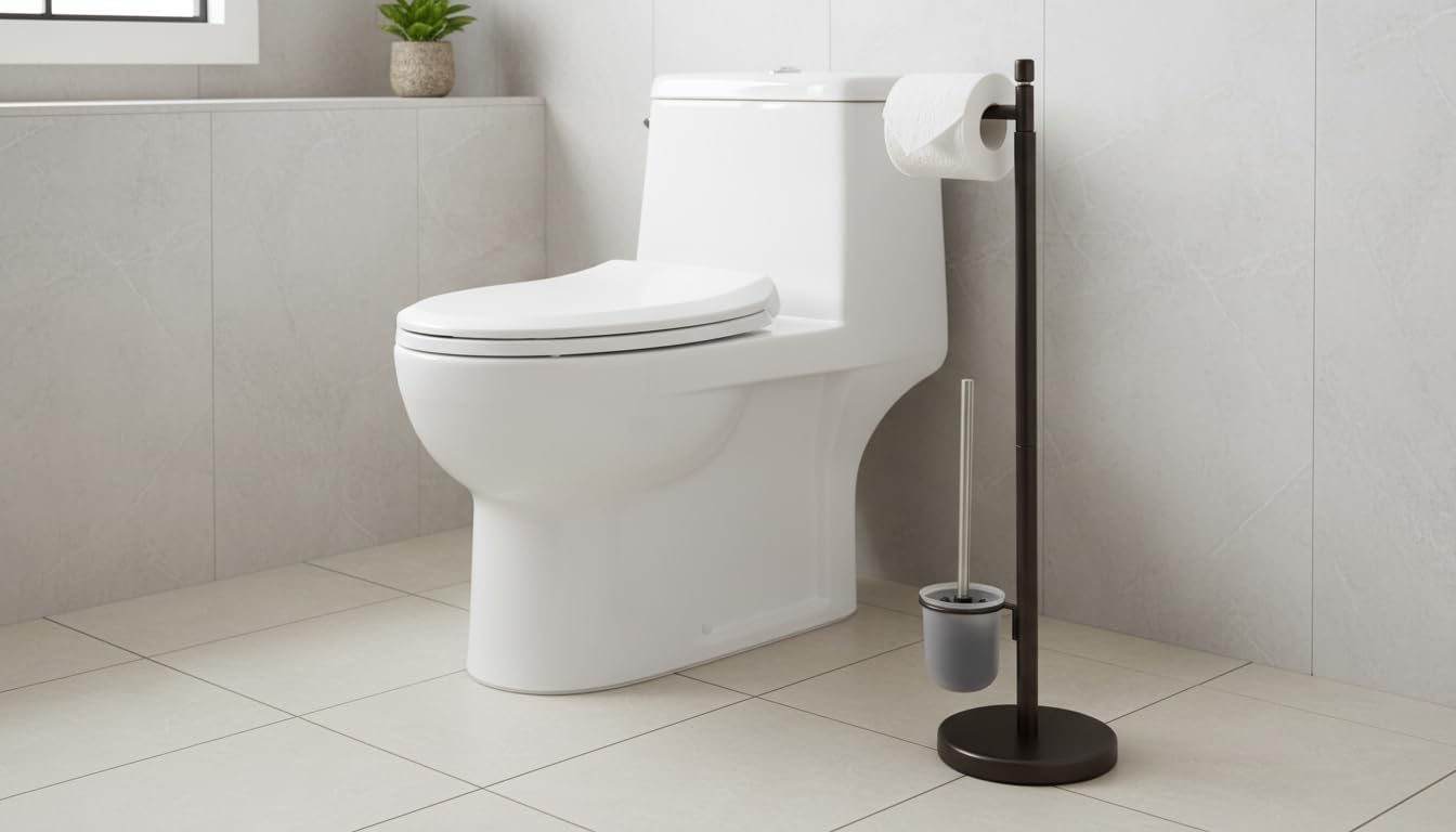 Freestanding Toilet Brush with Toilet Paper Holder – Bathroom Cleaning & Storage Stand