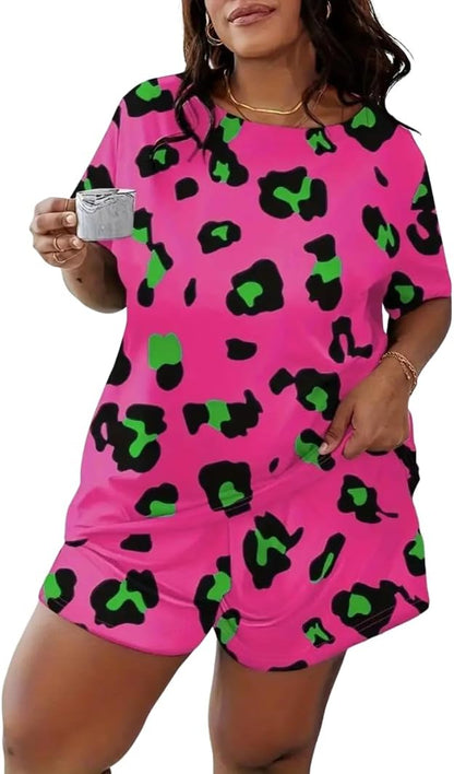 ✨Women's Summer Plus Size All Over Print Loose Pajama Set
