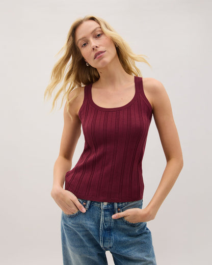 Womens Monica Tank - Cotton Sweater Knit - Burgundy