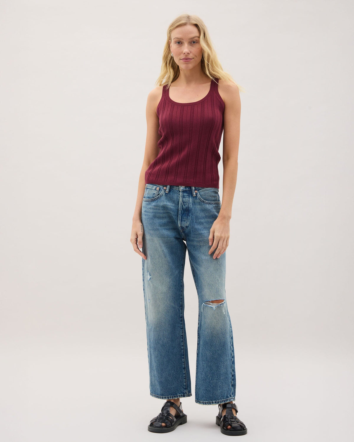 Womens Monica Tank - Cotton Sweater Knit - Burgundy