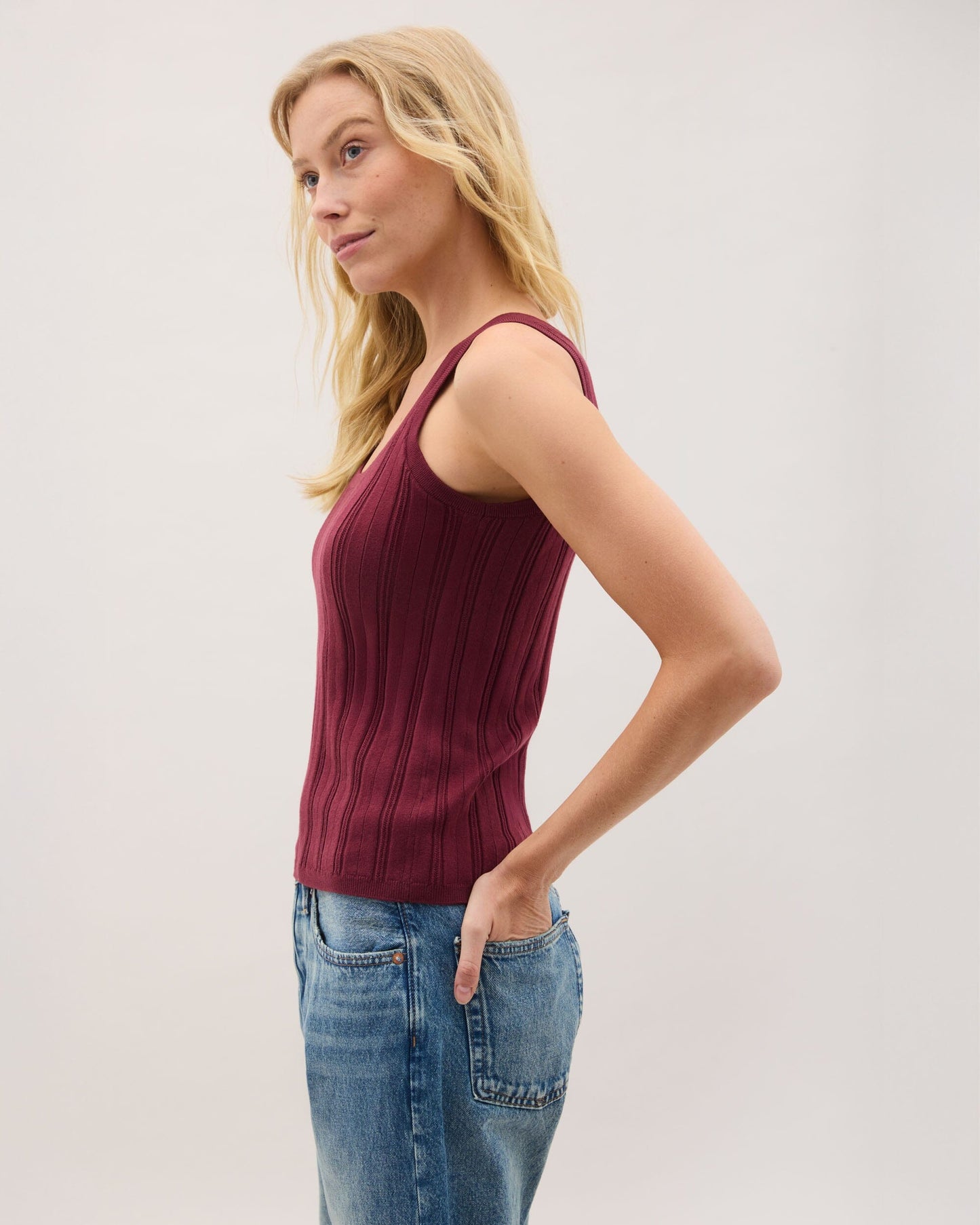 Womens Monica Tank - Cotton Sweater Knit - Burgundy