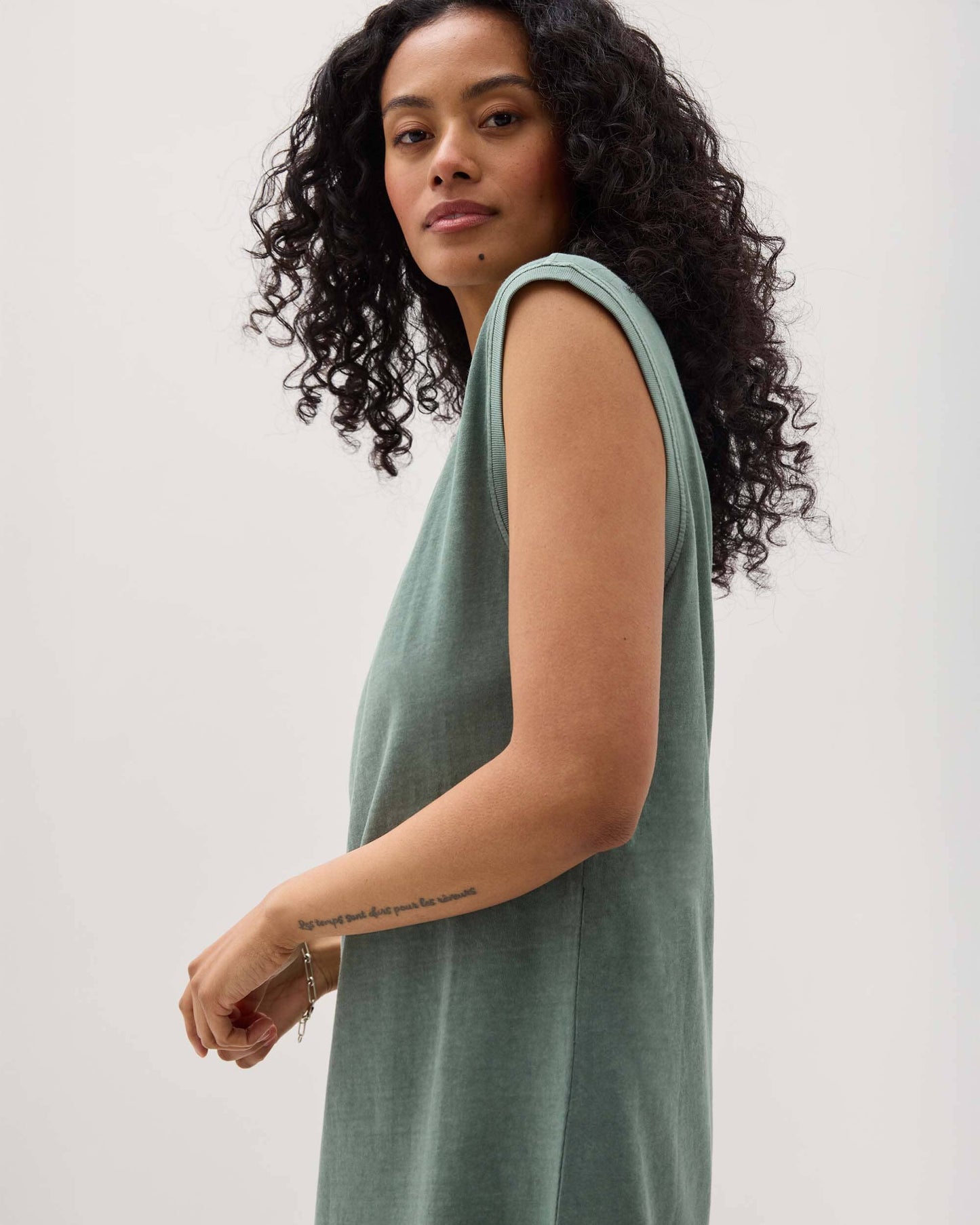 Womens Relaxed Muscle Dress - Pigment Dye Jersey - Sage Leaf