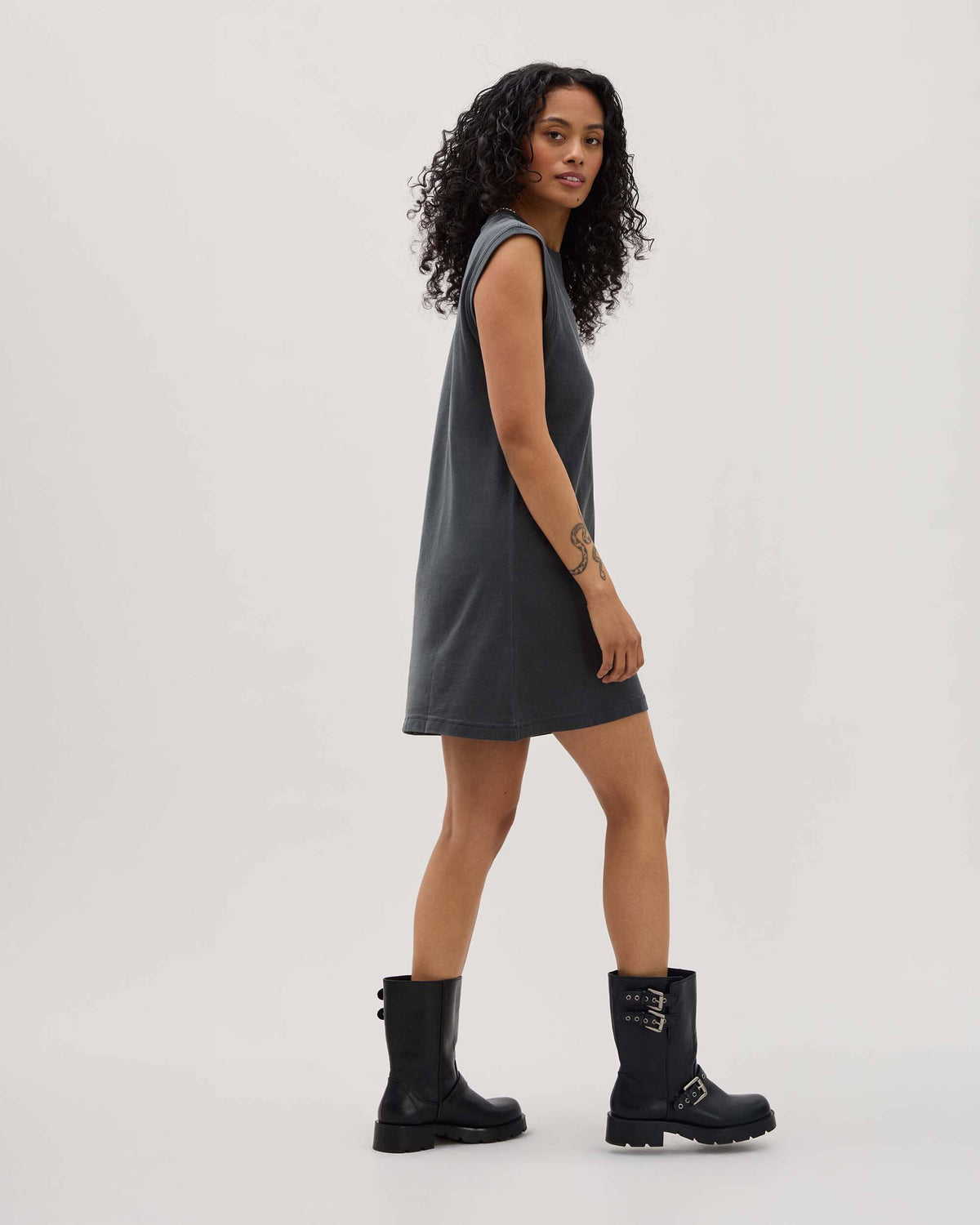 Womens Relaxed Muscle Dress - Pigment Dye Jersey - Stretch Limo