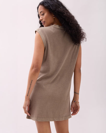 Womens Relaxed Muscle Dress - Pigment Dye Jersey - Warm Grey