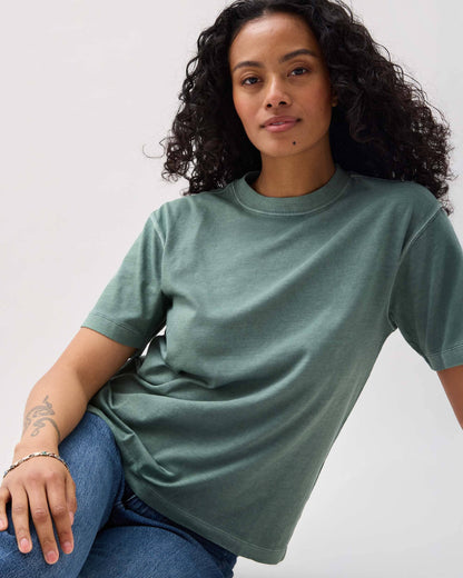Womens Relaxed Everyday Tee - Pigment Dye Jersey - Sage Leaf