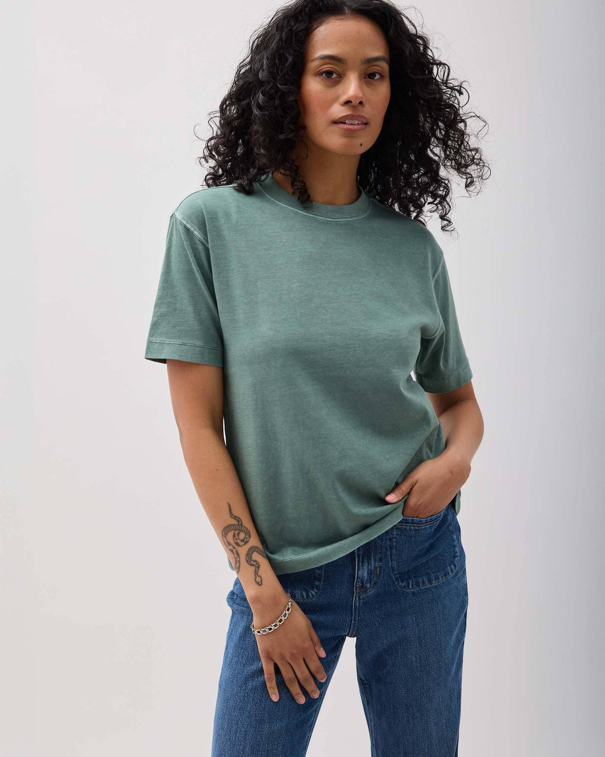 Womens Relaxed Everyday Tee - Pigment Dye Jersey - Sage Leaf