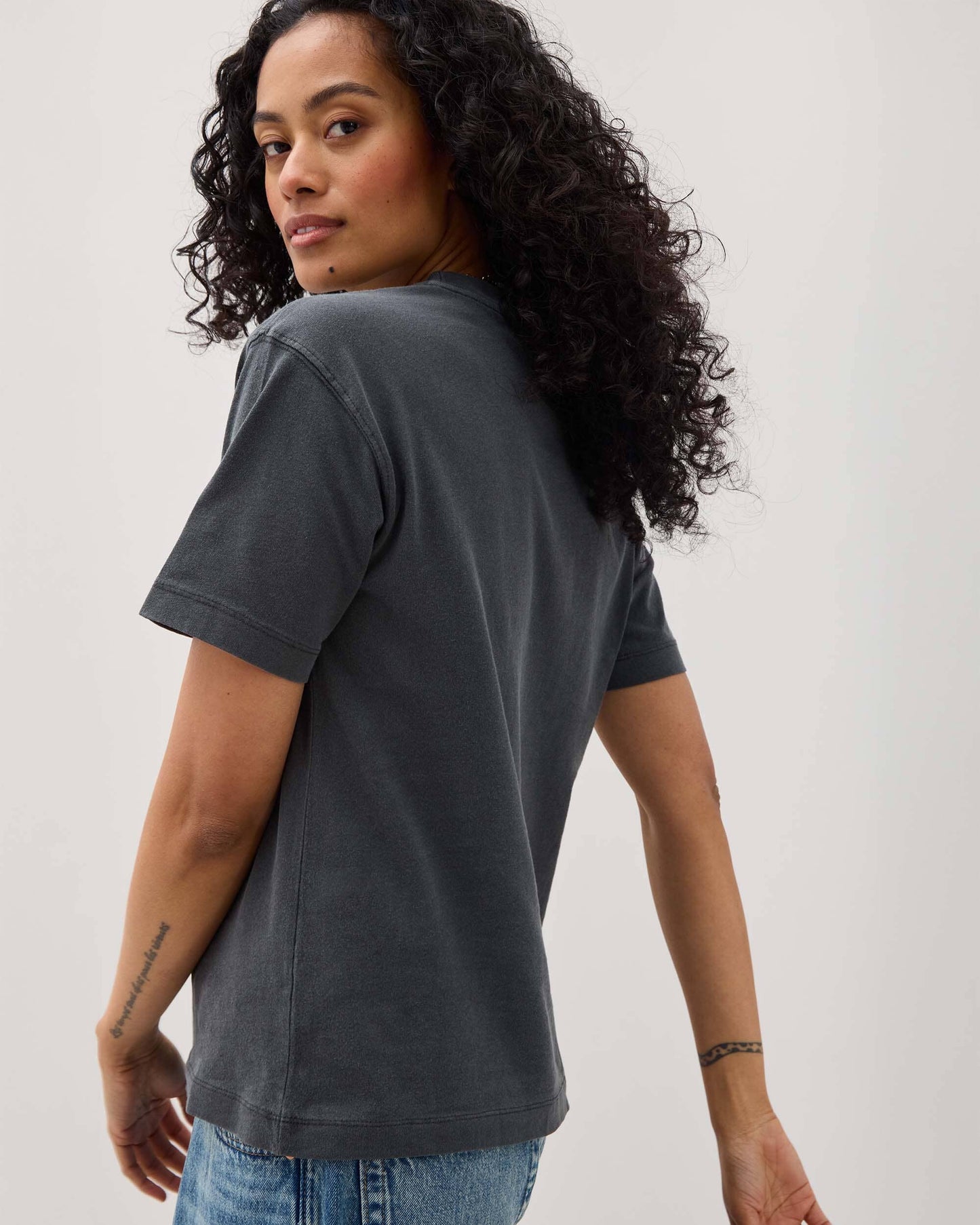 Womens Relaxed Everyday Tee - Pigment Dye Jersey - Stretch Limo