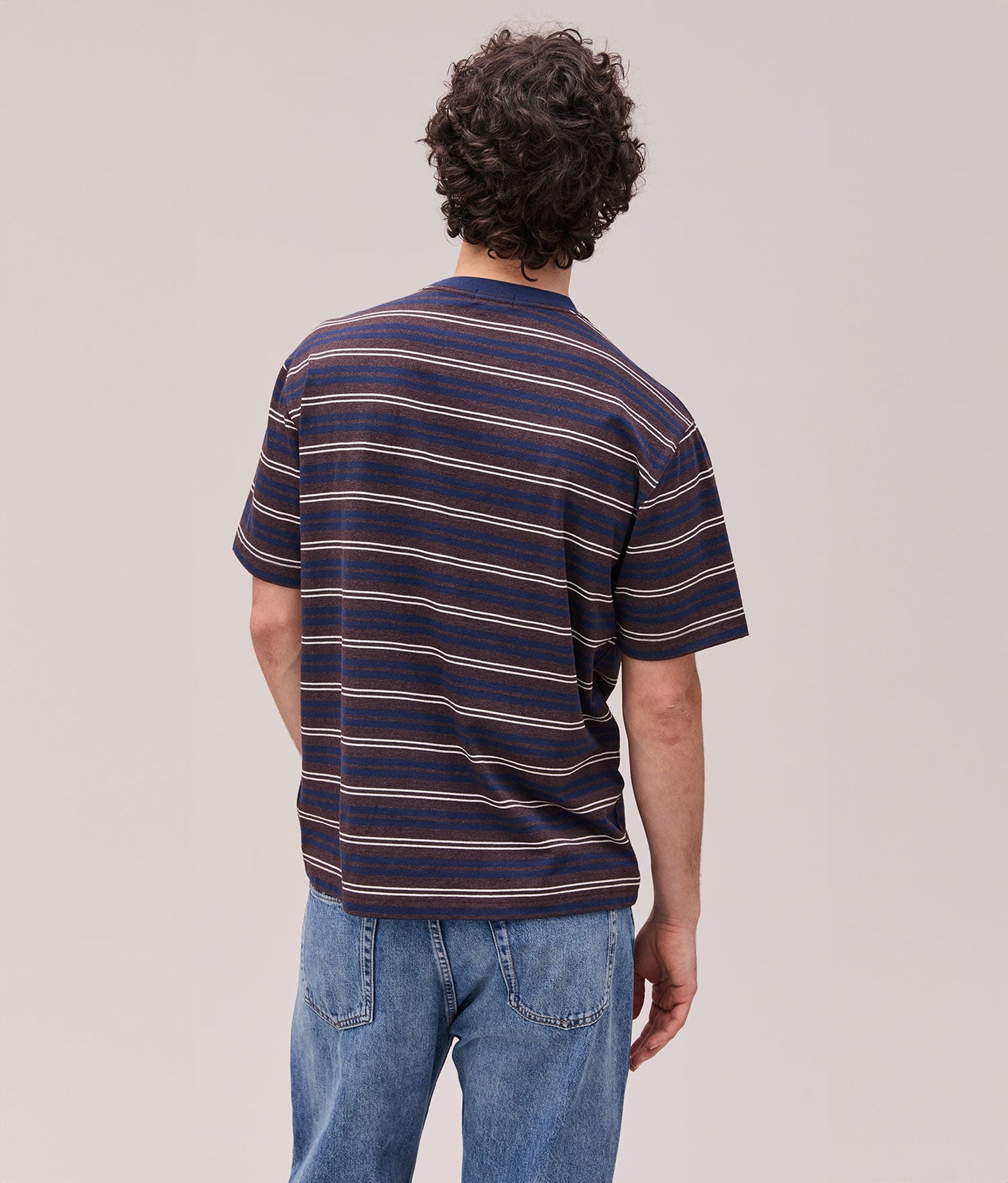 Mens Recycled Stripe Tee - Recycled Jersey - Brown Navy Stripe
